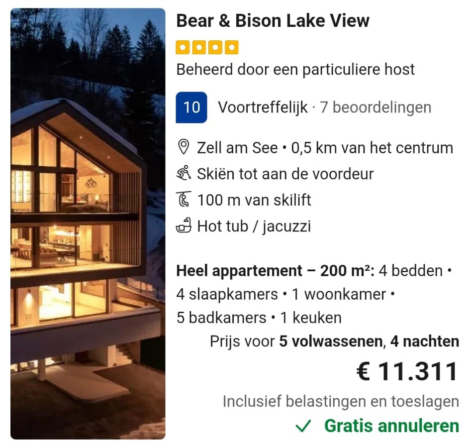 Booking.com-resultaat: Bear & Bison Lake View, Zell am See, €11.311